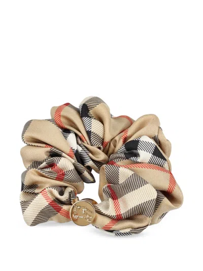 Burberry Check Silk Scrunchie In Sand