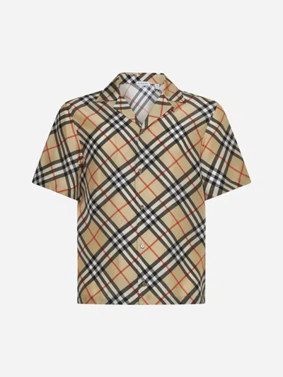 Burberry Nova Plaid Silk Cuban Collar Shirt In Neutral