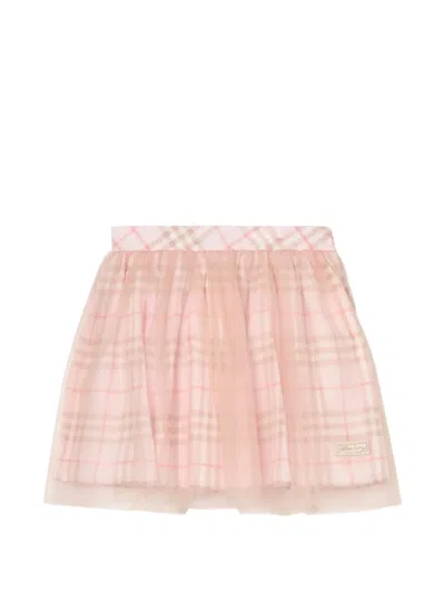 Burberry Kids' Check Silk Skirt In Pink
