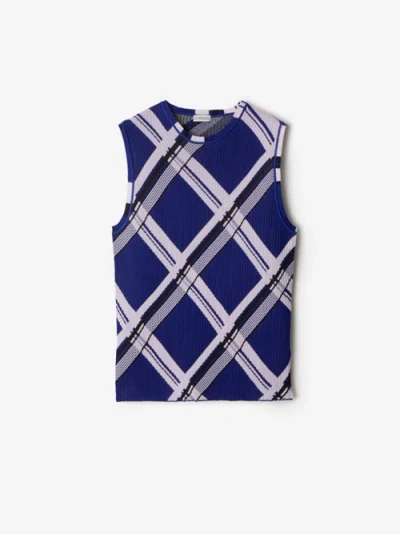 Burberry Check Silk Tank Top In Blue