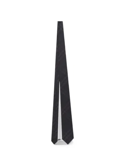 Burberry Check Silk Tie In Black