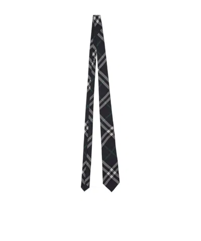 Burberry Check Silk Tie In Black