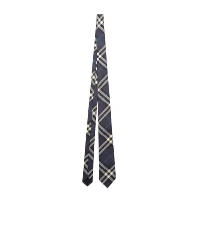 Burberry Check Silk Tie In Blue