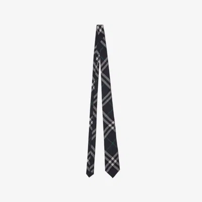 Burberry Check Silk Tie In Charcoal