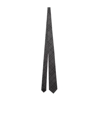 Burberry Check Silk Tie In Gray