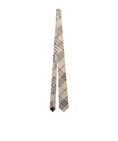 Burberry Check Silk Tie In Neutral