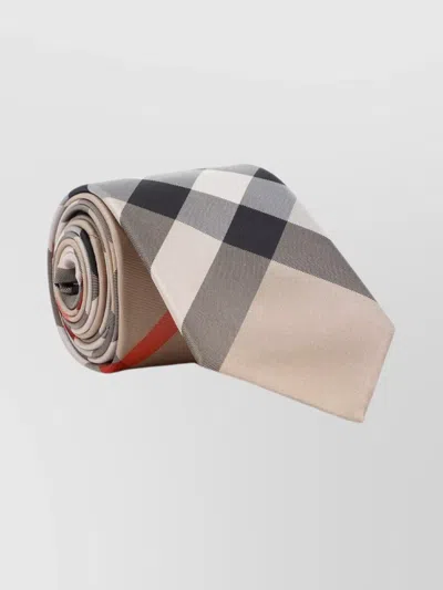 Burberry Check Silk Tie Standard Width In Grey