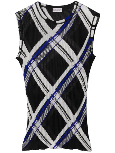 Burberry Check Silk Top In Black