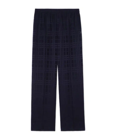 Burberry Check Silk Trousers In Blue