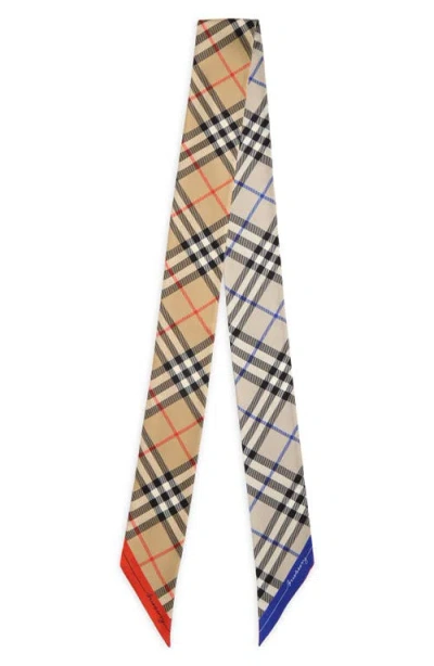 Burberry Check Silk Twill Skinny Scarf In Pewter/skylark