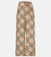 Burberry Check Silk Wide-leg Pants In Beige