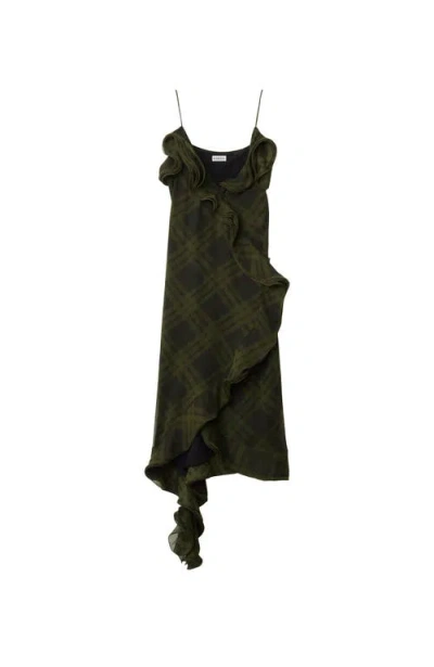 Burberry Check Silk Wrap Dress In Oil
