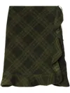 Burberry Ruffle Detail Check Patterned Skirt In Green