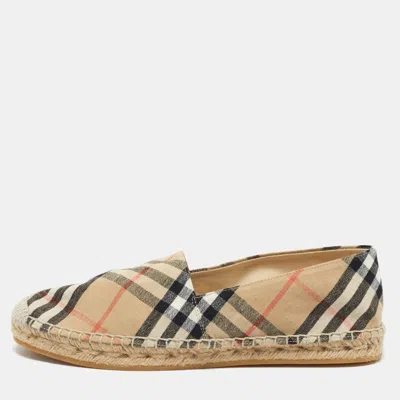 Pre-owned Burberry Check Size 40 Brown House Check Canvas Espadrille Flats