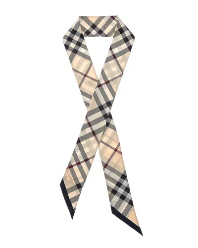 Burberry Check Skinny Silk Scarf In Neutral