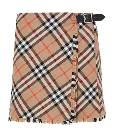 Burberry Check Pattern Fringe Pleated Skirt In Multicolor