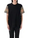 Burberry Check Motif Cotton T-shirt In Black