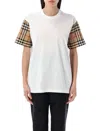 Burberry White T-shirt With Vintage Check Motif On The Sleeves In Cotton Woman