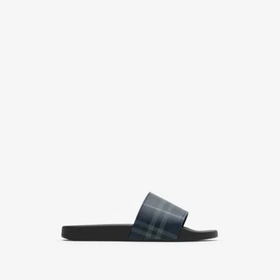 Burberry Check Slides In Blue