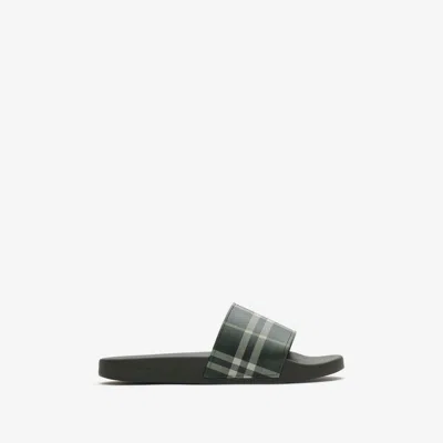 Burberry Mens Green Comb Furley Check Rubber Sliders