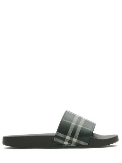 Burberry Check Slides In Green