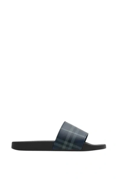 Burberry Check Slides In Blue
