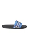 Burberry Checked Canvas Slides In Blue