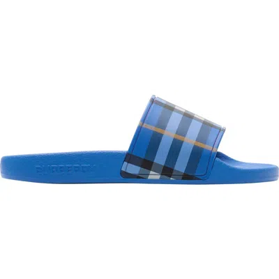 Burberry Check Slides In Blue