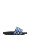 Burberry Check Pattern Flat Sole Slide Sandals In Blue