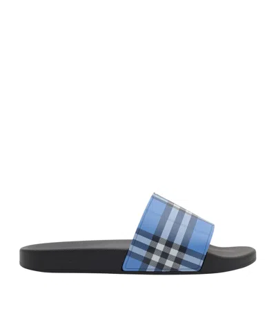 Burberry Check Slides In Blue
