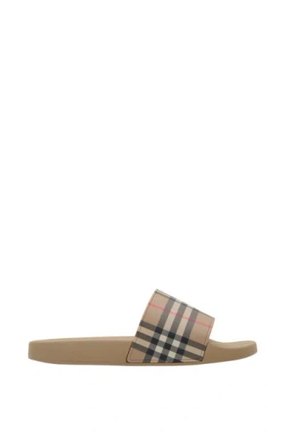 Burberry Check Slides In Brown