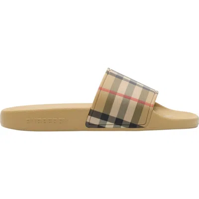 Burberry Check Slides In Brown