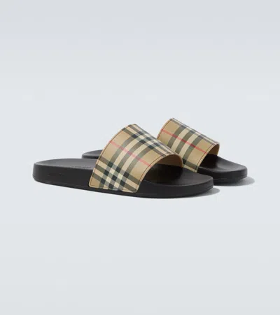 Burberry Men Slippers With Vintage Check Printed Pattern In Neutral