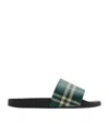 Burberry Mens Green Comb Furley Check Rubber Sliders In Green
