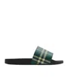 Burberry Green Check Pool Slides In Leaf