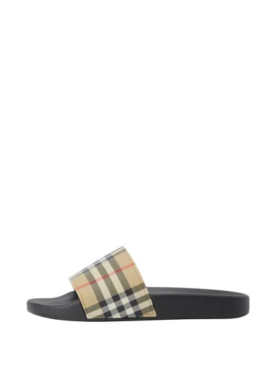 Burberry Check Slides In Brown