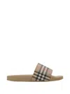 Burberry Checked Slip-on Slides In Brown