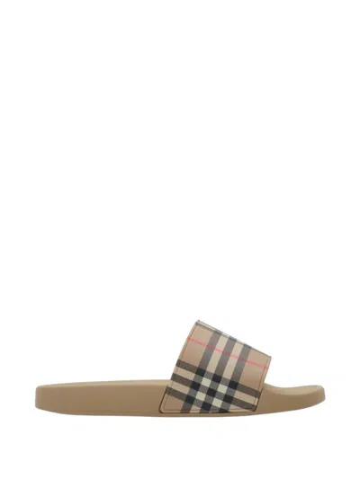 Burberry Checked Slip-on Slides In Black