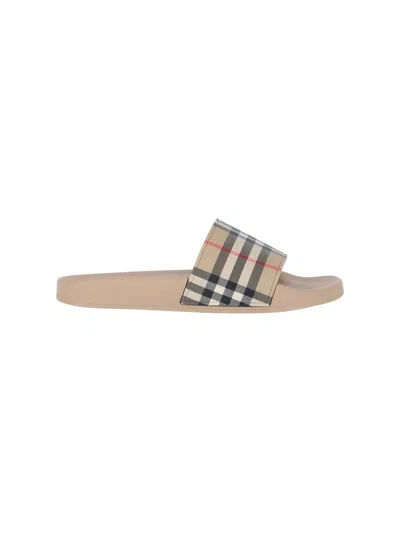 Burberry Check Slides In Sand