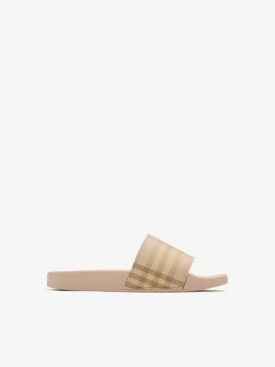 Burberry Furley Check Slide Sandals In Neutral