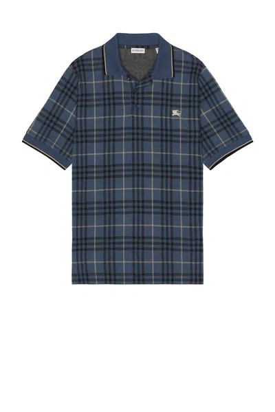 Burberry Check Slim Polo With Ekd In Blue