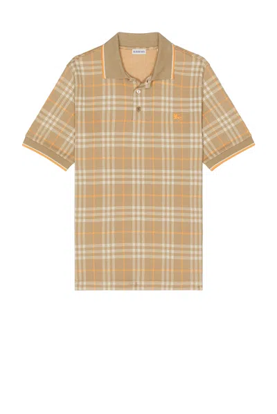 Burberry Check Slim Polo With Ekd In Brown
