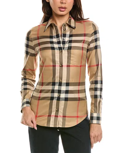Burberry Check Slim Shirt In Neutral