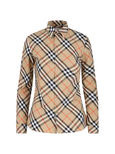 Burberry 'check' Slim Shirt In Brown