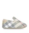 Burberry Beige Loafers With Logo On The Heel And Check Pattern In Tech Fabric Baby In Beige