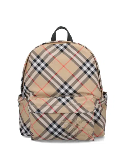 Burberry Check Small Backpack In Beige