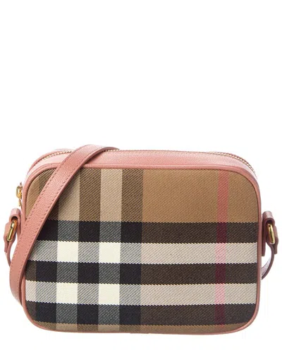 Burberry Check Small Canvas & Leather Shoulder Bag In Pink