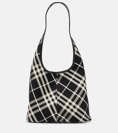 Burberry Check Small Canvas Tote Bag In Black