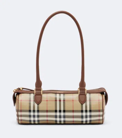 Burberry Barrel Mini Checked Coated-canvas Shoulder Bag In Neutrals