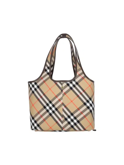 Burberry Check' Small Tote Bag – Beige In Neutrals